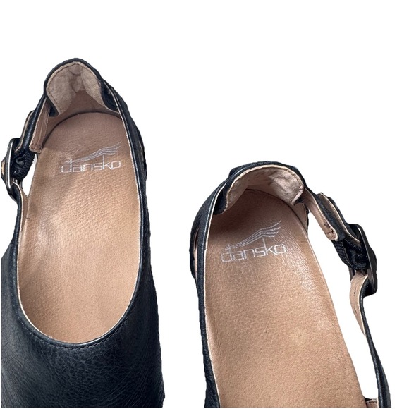 DANSKO Sassy Black Milled Burnished Leather Platform Block Heel Shoes Sz 39 - Picture 3 of 9